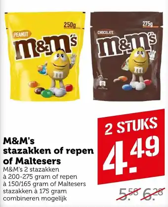 Coop M&M's stazakken of repen of Maltesers aanbieding