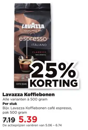 PLUS Lavazza Koffiebonen 500g aanbieding