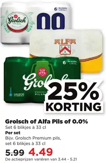 PLUS Grolsch of Alfa Pils of 0.0% aanbieding