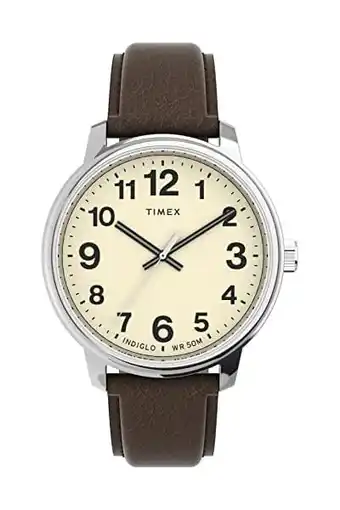 Amazon Timex Easy Reader 43mm bruin lederen bandhorloge voor heren TW2V21300 aanbieding