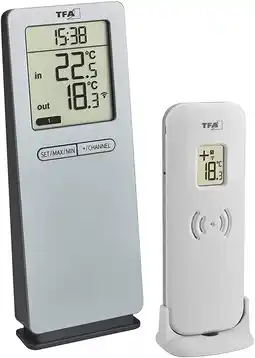 Amazon TFA Dostmann radiografische thermometer LOGOneo, 30.3071.54, binnen-en buitentemperatuur, tijd, Max.-min.-waarden met handmat aanbieding