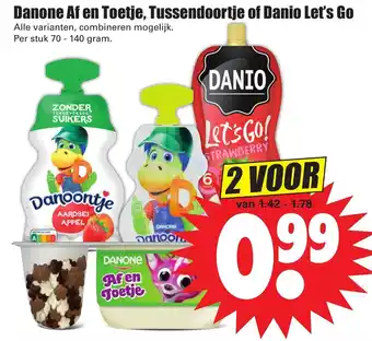 Dirk Danone Af en Toetje, Tussendoortje of Danio Let's Go aanbieding