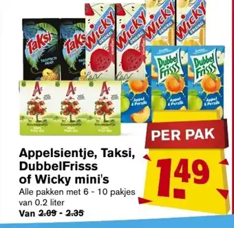 Hoogvliet Appelsientje, Taksi, DubbelFrisss of Wicky mini's 0.2 liter aanbieding