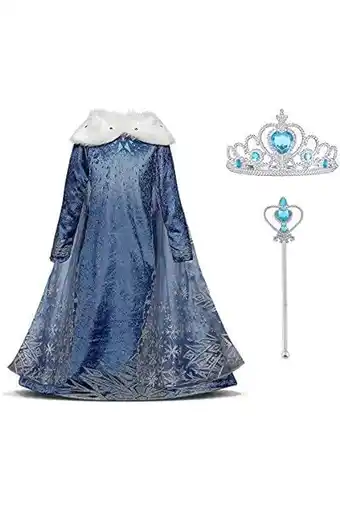 Amazon URAQT Elsa-Jurk, Elsa Anna Prinsessenjurk Voor Meisjes, Deluxe Prinsessenkostuum Met Toverstaf En Kroontiara Voor Kerstverjaa aanbieding