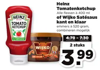 PLUS Heinz Tomatenketchup of Wijko Satésaus kant en klaar aanbieding