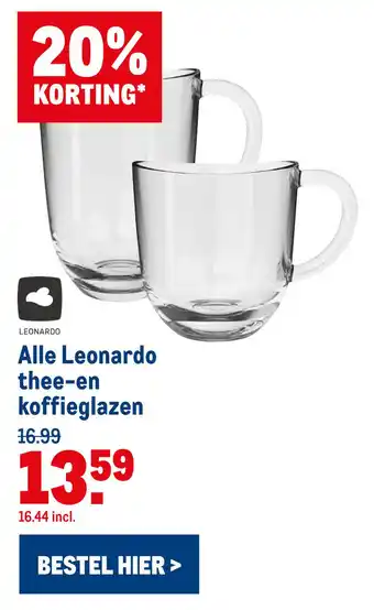 Makro Alle Leonardo thee-en koffieglazen aanbieding