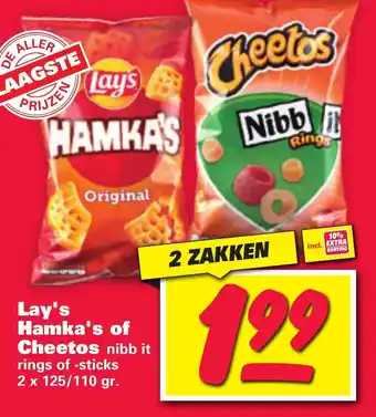 Nettorama Lay's Hamka's of Cheetos Nibb-it 2*125/110g aanbieding