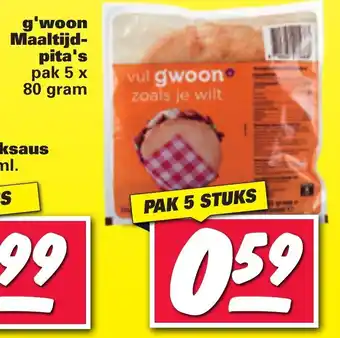 Nettorama G'woon Maaltijd pitabroodjes 5*80g aanbieding