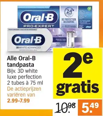 Albert Heijn Alle oral-b tandpasta 2 tubes a 75 ml aanbieding