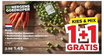 PLUS Plus Nederlandse Bospeen, Nederlandse Spruiten Onbewerkt Of Nederlandse Uien 1+1 Gratis aanbieding