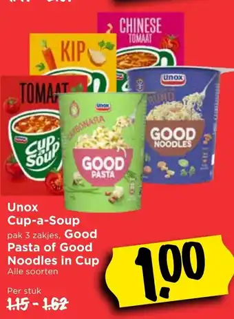 Vomar Voordeelmarkt Unox Cup a Soup 3st, Good Pasta of Good Noodles in Cup aanbieding