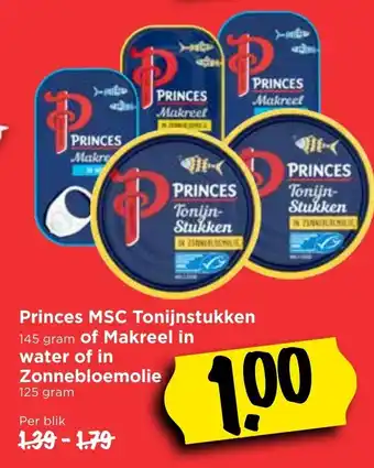 Vomar Voordeelmarkt Princes MSC tonijnstukken 145g of Makreel 125g aanbieding