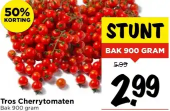 Vomar Voordeelmarkt Tros Cherrytomaten Bak 900 gram aanbieding