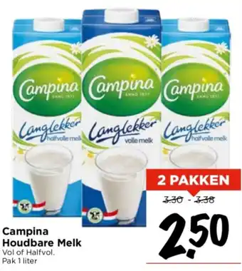 Vomar Voordeelmarkt Campina Houdbare Melk Pak 1 liter aanbieding