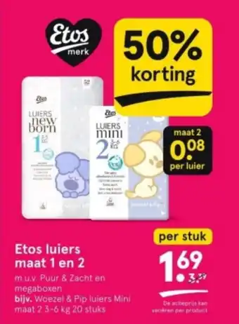 Etos Luiers maat 1 en 2 per stuk aanbieding