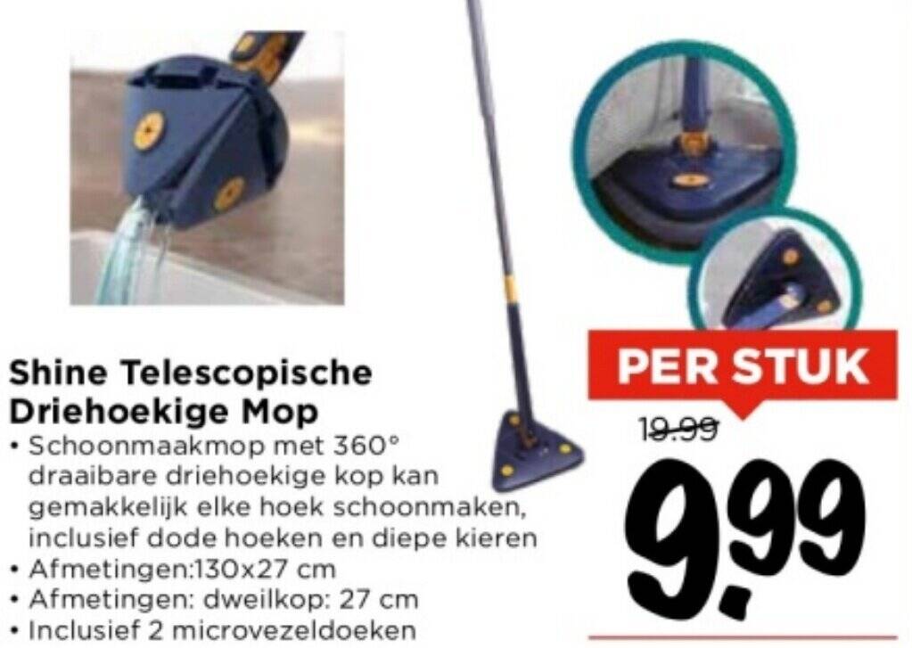 Telescopische stang met hoekbezem, uittrekbaar, traploze werkhoek, driehoekige bezem, verstelbaar, telescoopsteel voor het reinigen van hoeken, bezem, telescoopstang
