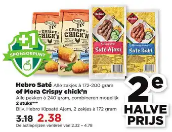 PLUS Hebro saté of mora crispy chick'n aanbieding