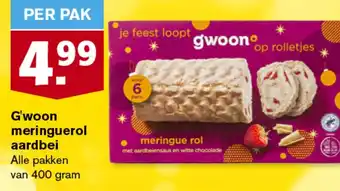 Hoogvliet G'woon meringuerol aardbei 400 gram aanbieding