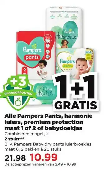 PLUS Alle Pampers Pants, Harmonie Luiers, Premium Protection Maat 1 Of 2 Of Babydoekjes 1+1 Gratis aanbieding