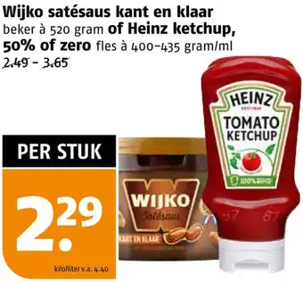 Poiesz Wijko satésaus kant en klaar of Heinz ketchup, 50% of zero aanbieding