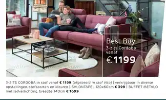 Woonboulevard Poortvliet 3-zitsbank Cordoba aanbieding