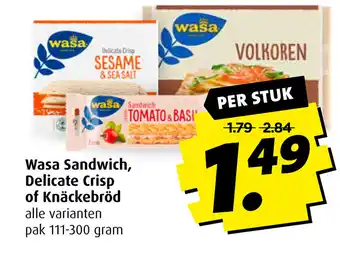 Boni Wasa sandwich delicate crisp of knackerbrod per stuk aanbieding