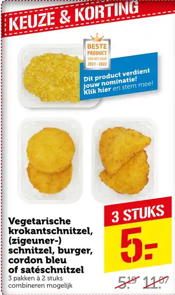 Coop Vegetarische krokantschnitzel, (zigeuner-) schnitzel, burger, cordon bleu of satéschnitzel aanbieding