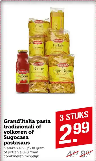 Coop Grand'Italia pasta tradizionali of volkoren of Sugocasa pastasaus aanbieding