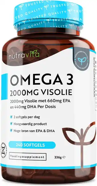 Amazon Omega 3 Visolie 2000mg met 660mg EPA & 440mg DHA per Portie - 240 Capsules met Hoge Dosis Pure Visolie - DHA en EPA voor norm aanbieding