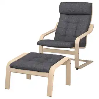 IKEA PoÄng Fauteuil en voetenbank, wit gelazuurd eikenfineer/gunnared donkergrijs aanbieding