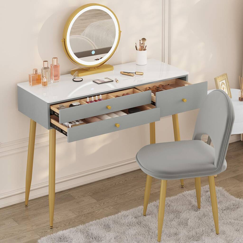 WOLTU Make-uptafel met dimbare lampen, kaptafel met 5 laden van massief hout, flexibele montage, 100 x 40 x 125 cm, moderne kaptafel, wit zwart, MB6109ws WOLTU Make-uptafel met dimbare lampen, kaptafel met 5 laden van massief hout, flexibele montage, 100 x 40 x 125 cm, moderne kaptafel, wit zwart, MB6109ws