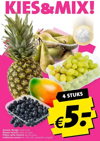 Boni Ananas, Mango, Blauwe Bessen, Witte Druiven of Conference peren aanbieding