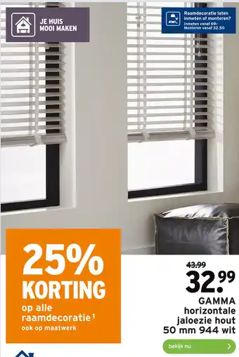 GAMMA GAMMA horizontale jaloezie hout 50 mm 944 wit aanbieding