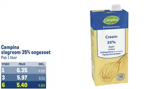 Makro Campina slagroom 35% ongezoet aanbieding