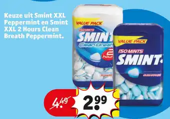 Kruidvat Keuze uit Smint XXL Peppermint en Smint XXL 2 Hours Clean Breath Peppermint. aanbieding