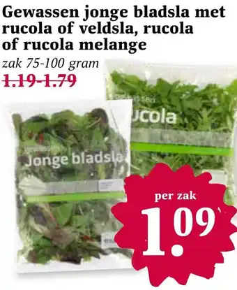 Boon`s Markt Gewassen jonge bladsla met rucola of veldsla, rucola of rucola melange aanbieding