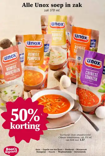 Boon`s Markt Alle Unox soep in zak 570ml aanbieding