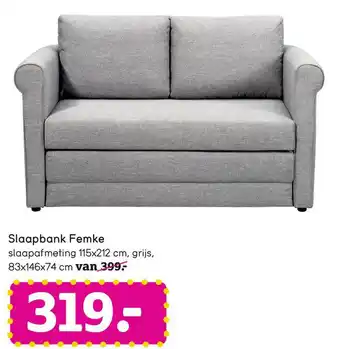 Leen Bakker Slaapbank Femke slaapafmeting 115x212 cm, grijs aanbieding