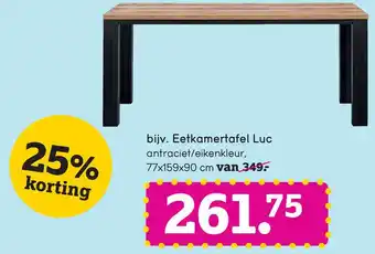 Leen Bakker bijv. Eetkamertafel Luc antraciet/eikenkleur, aanbieding