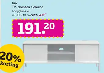 Leen Bakker bijv. TV-dressoir Salerno hoogglans wit, aanbieding