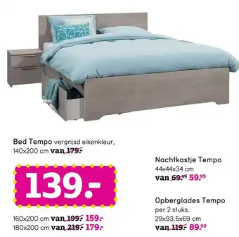 Leen Bakker Bed Tempo vergrijsd eikenkleur aanbieding