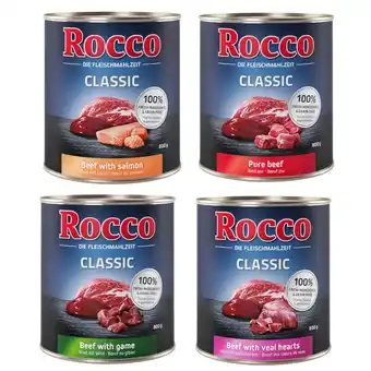 Zooplus Voordeelpakket Rocco Classic 24 x 800 g Hondenvoer - Mix: Puur Rund, Wild, Zalm & Kalfshart aanbieding