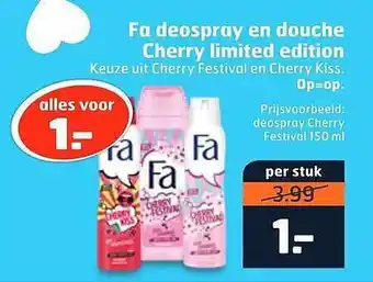 Trekpleister Fa Deospray En Douche Cherry Limited Edition 150ml aanbieding