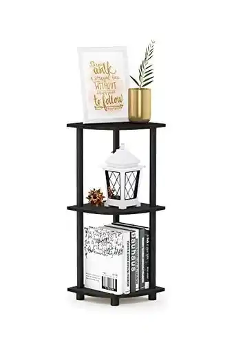 Amazon Furinno Hoekrek multifunctioneel rek met 3 niveaus, hout, espresso/zwart, 29,46 x 29,46 x 75,18 cm aanbieding