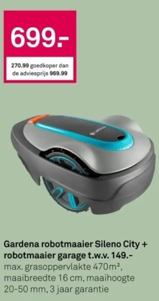 Karwei Gardena robotmaaier Sileno City + robotmaaier garage aanbieding