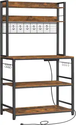 Amazon Vasagle KKS038B01EU Keukenrek, staand rek met stopcontacten, magnetronrek, met roosterplaat, 14 haken, 40 x 100 x 170 cm, vin aanbieding