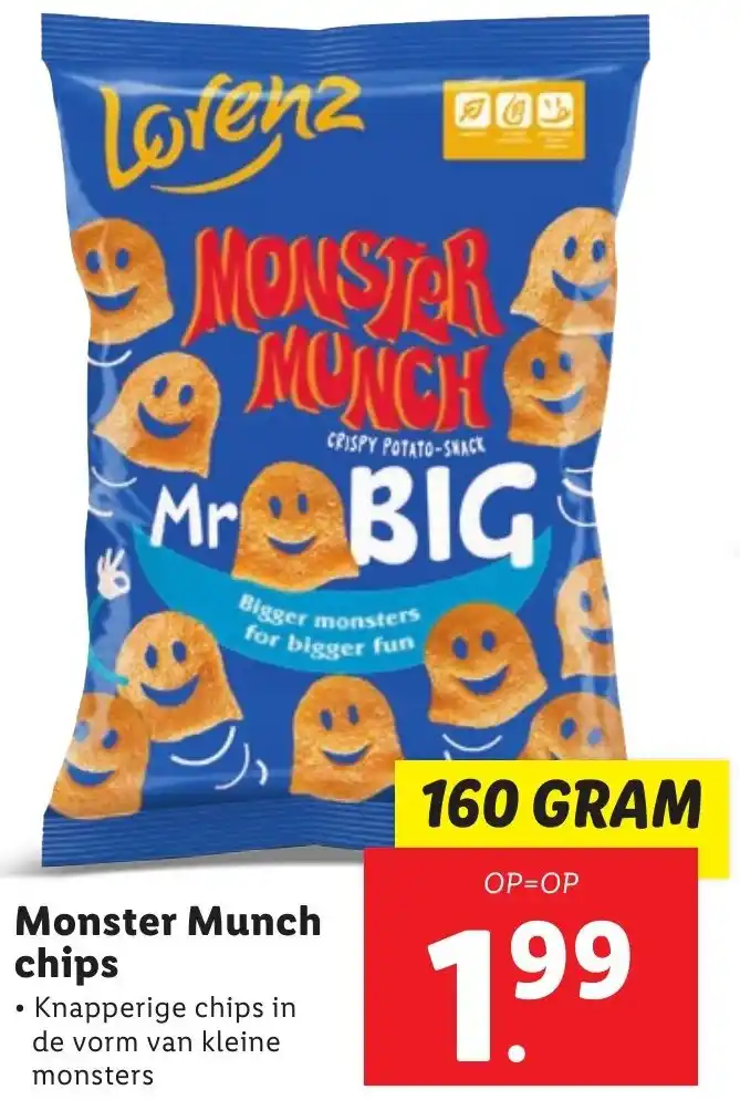 Lidl Monster munch chips 160 gram aanbieding