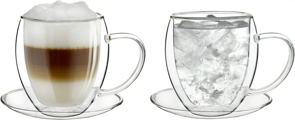 Creano extra grote dubbelwandige glazen thermokop van 400 ml met onderzetter, jumbo glazen theekop/koffiekopje met zwevend effect, glazen beker met handvat XXL en onderzetter in geschenkverpakking