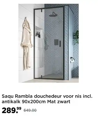 Saniweb Saqu Rambla douchedeur voor nis incl. antikalk 90x200cm Mat zwart aanbieding