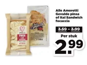 PLUS Alle amoretti gevulde pinsa of ital sandwich focaccia per stuk aanbieding